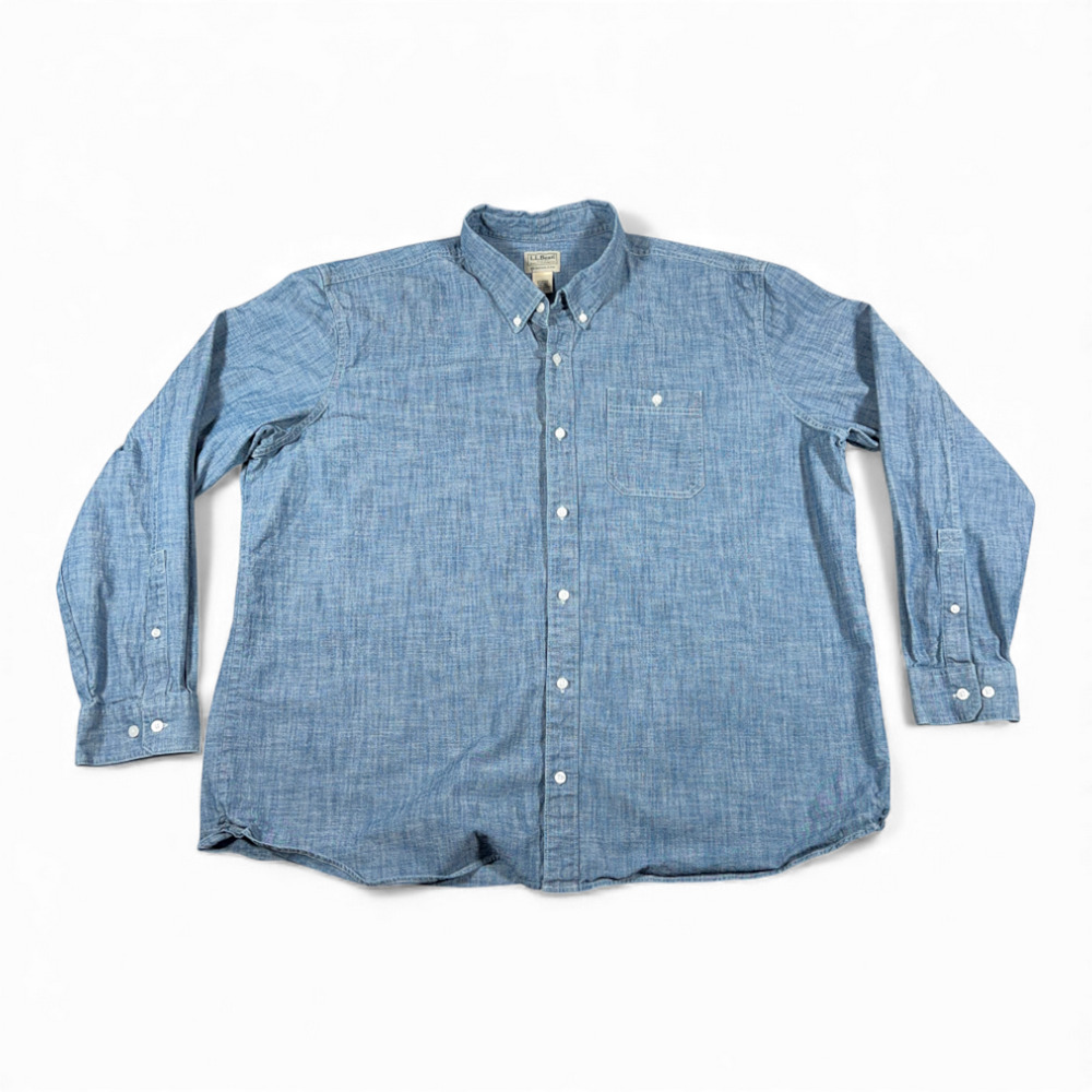 Vintage LL Bean Shirt Adult 2XL XXL Blue Chambray Traditional Fit Heritage Y2K